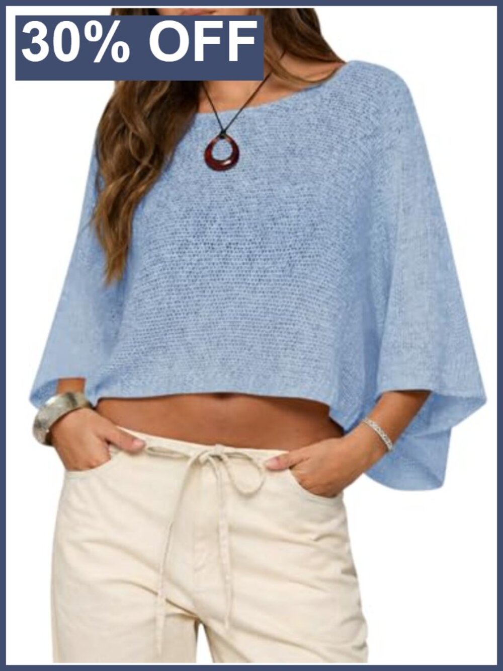 Crochet Cover Up Batwing Sleeve Crop Sweater Sheer Knit Poncho Top